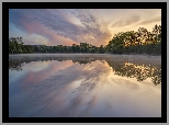 Wschód słońca, Drzewa, Las, Jezioro Sterenbachsee, Dolina Wittlicha, Niemcy