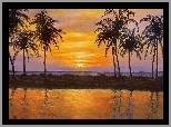 Zachód Słońca, Palmy, Woda