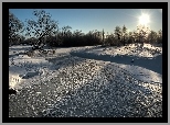 Zamarznięta, Rzeka, Słońce, Niebo, Drzewa