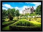 Zamek Dunrobin, Ogród, Klomby, Fontanna, Sutherland, Szkocja