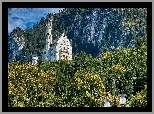 Zamek Neuschwanstein, Bawaria, Niemcy, Skały, Drzewa