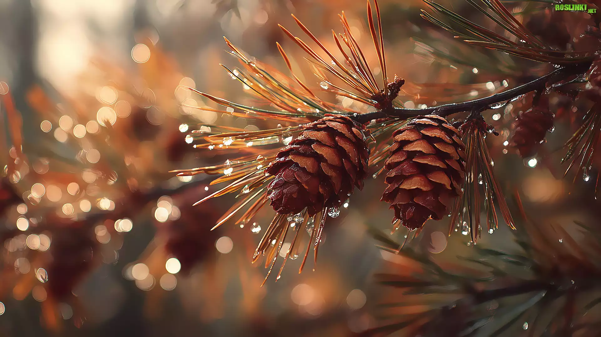 Szyszki, Sosna, Krople, Deszczu, Bokeh, Grafika AI