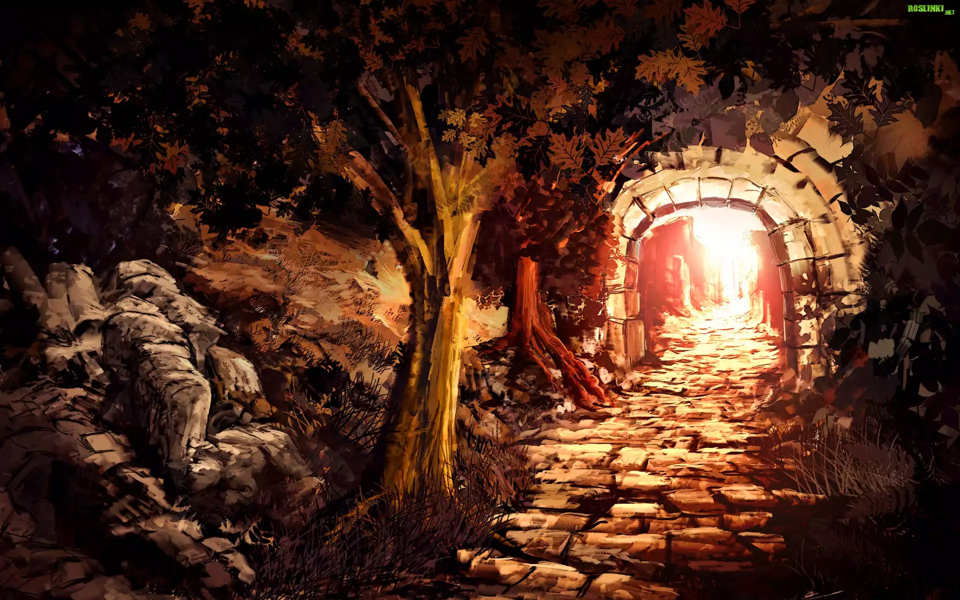 Tunel, Drzewa, Obraz