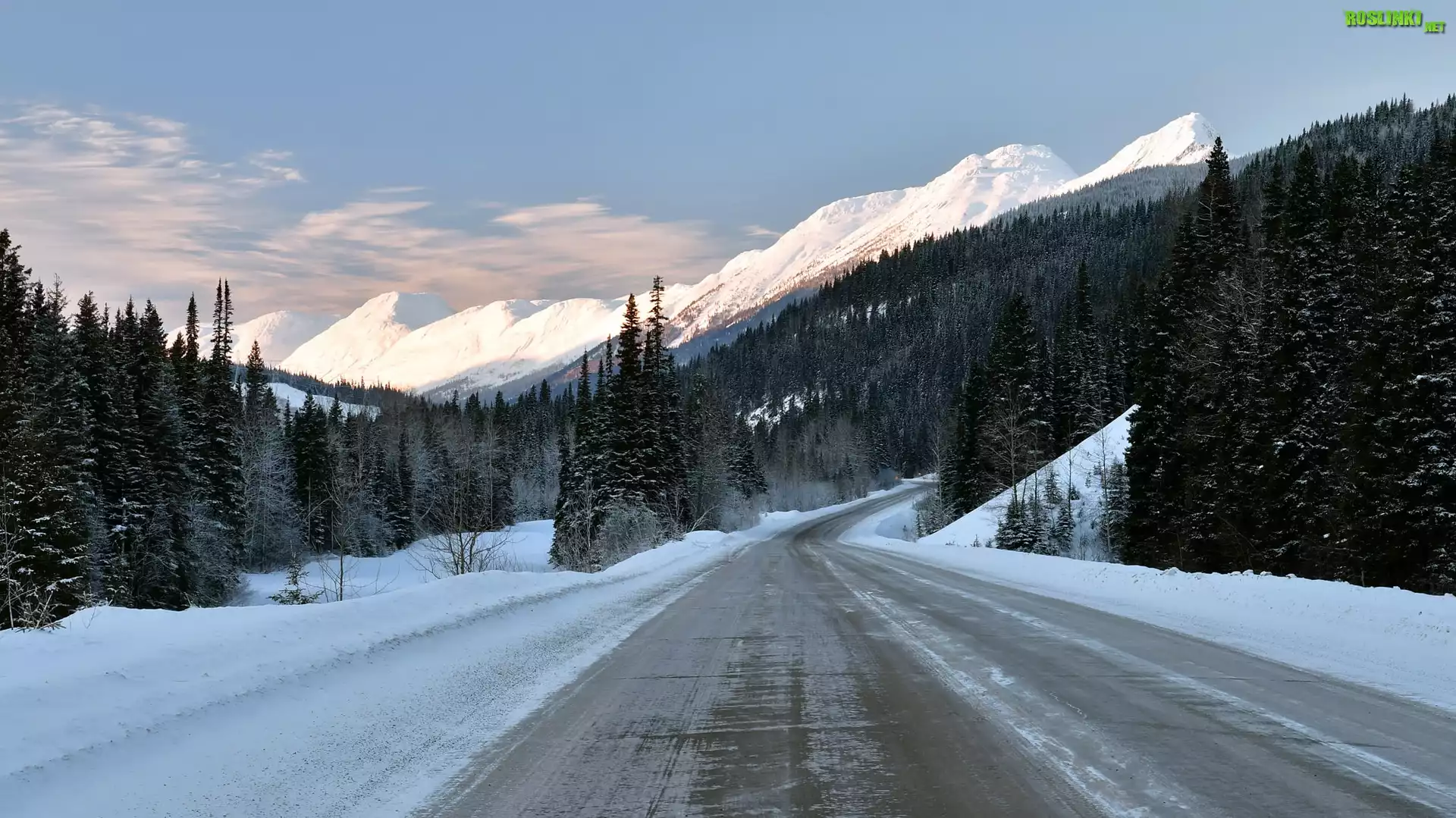 Kanada, Kolumbia Brytyjska, Przełęcz Pine Pass, Droga Highway 97, Góra Murray Range, Zima, Chmury, Las, Drzewa