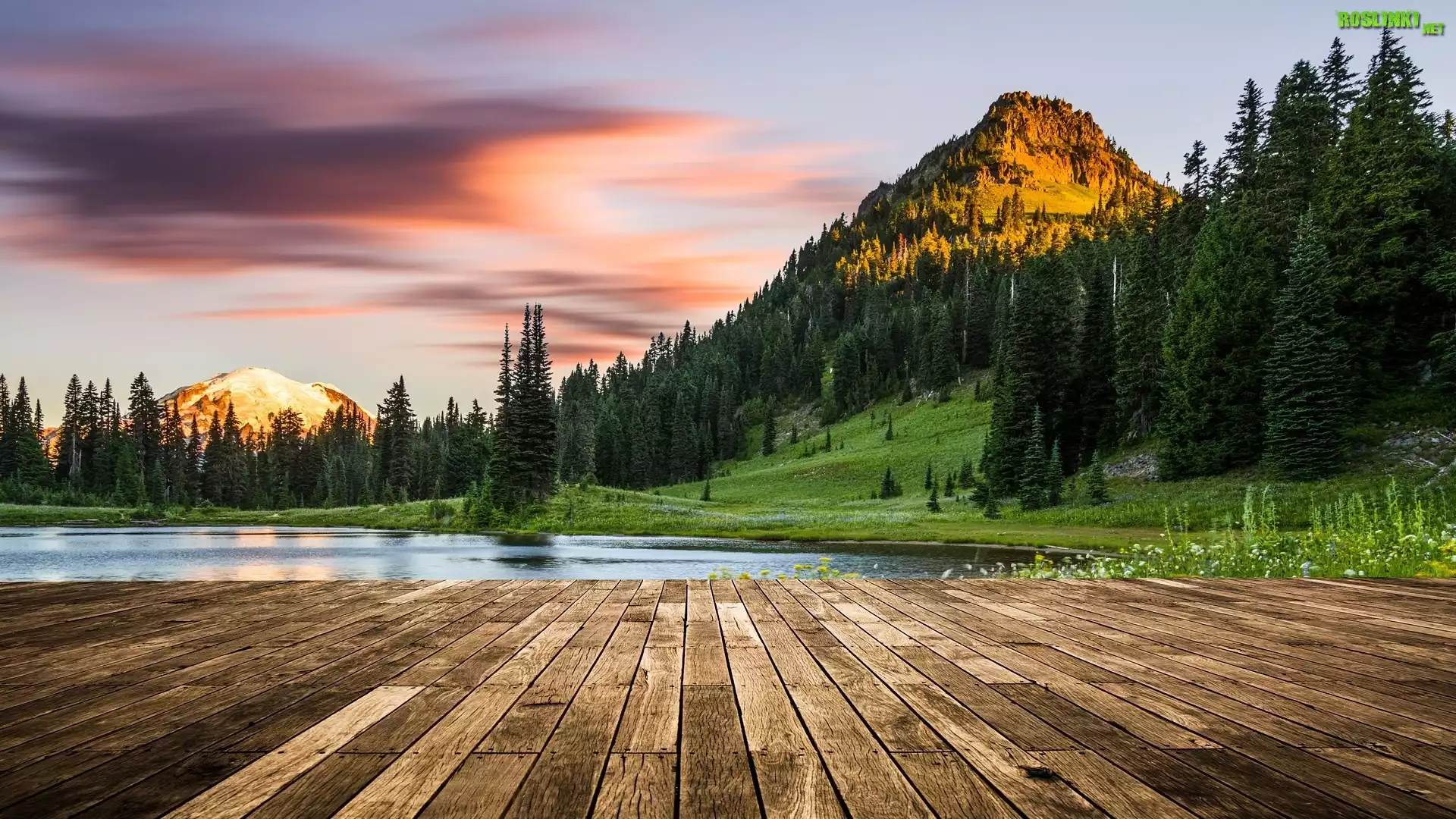 Park Narodowy Mount Rainier, Jezioro Tipsoo, Las, Drzewa, Góry, Stan Waszyngton, Stany Zjednoczone