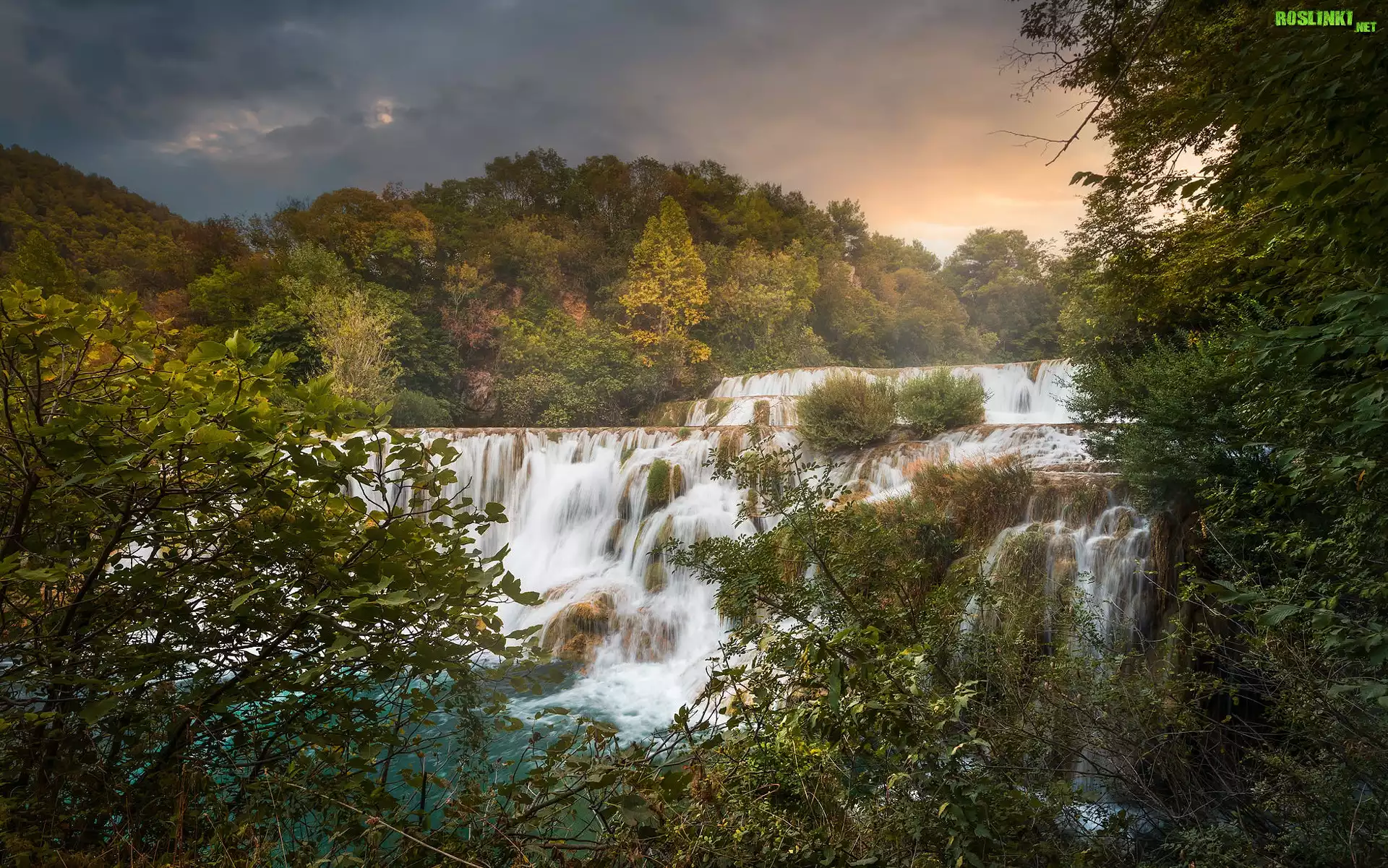 Drzewa, Krzewy, Wodospad, Park Narodowy Krka, Chorwacja